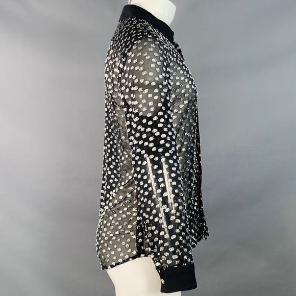 Size M Black Silver Metallic Silk Dots Long Sleeve Shirt - Picture 3 of 7